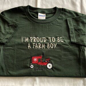 Boys Hunter Green T-shirt-I'm Proud to be a farm boy